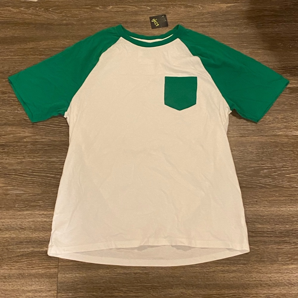 BASEBALL TEE Green and White Brand New sz Medium